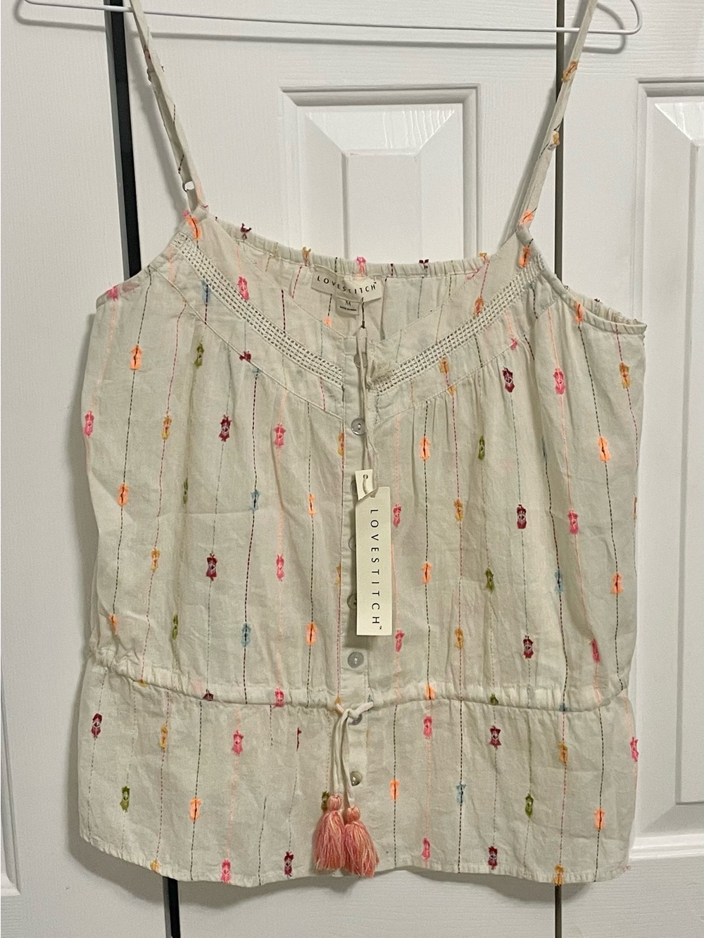 Lovestitch Cream Embroidered Spaghetti-Strap Camisole